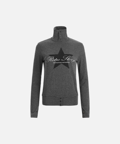 DAXUEN Fitted long-sleeved turtleneck top with star graphic