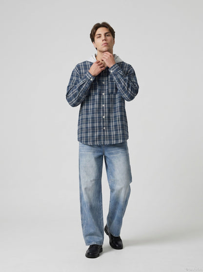 DAXUEN Light to medium blue denim wide-leg jeans — model photo
