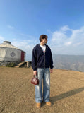 DAXUEN Light to medium blue denim wide-leg jeans — model photo