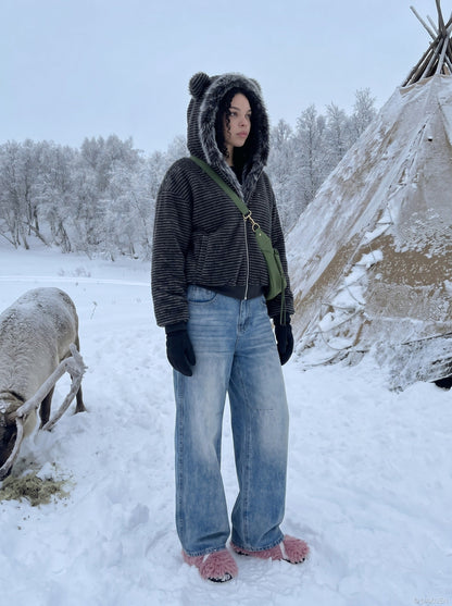 DAXUEN Light to medium blue denim wide-leg jeans — model photo