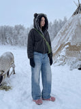 DAXUEN Light to medium blue denim wide-leg jeans — model photo