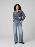 DAXUEN Light to medium blue denim wide-leg jeans — model photo
