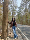 DAXUEN Light to medium blue denim wide-leg jeans — model photo