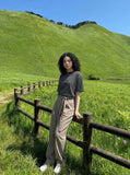 DAXUEN Loose-fitting striped Henley T-shirt — model photo
