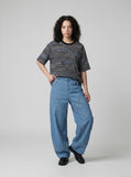 DAXUEN Loose-fitting striped Henley T-shirt — model photo