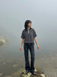 DAXUEN Loose-fitting striped Henley T-shirt — model photo