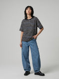 DAXUEN Loose-fitting striped Henley T-shirt — model photo