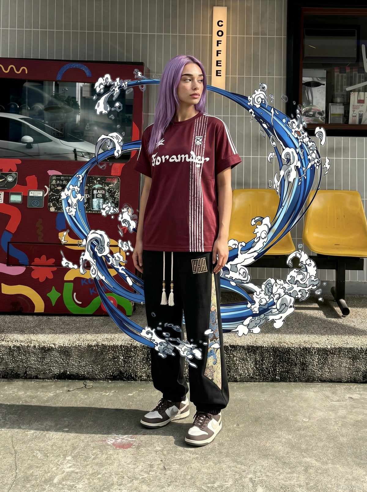 DAXUEN Short-sleeve T-shirt with graphic and stripes — model photo