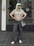 DAXUEN Retro striped half-zip polo shirt — model photo
