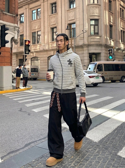 DAXUEN Striped hooded zip-up jacket — model photo