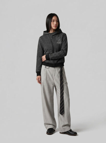 DAXUEN Striped hooded zip-up jacket — model photo
