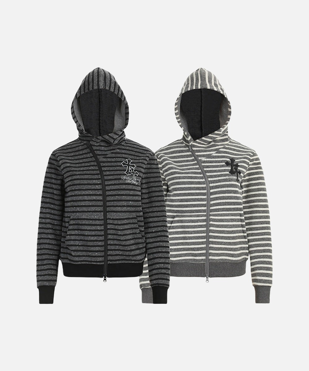 DAXUEN Striped hooded zip-up jacket