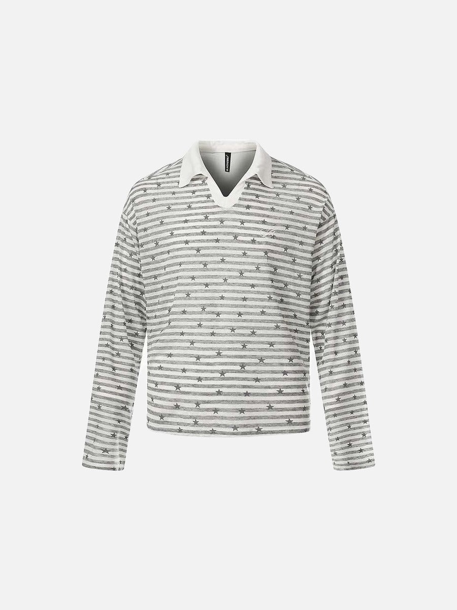 DAXUEN Long sleeve polo shirt with stripes and star print
