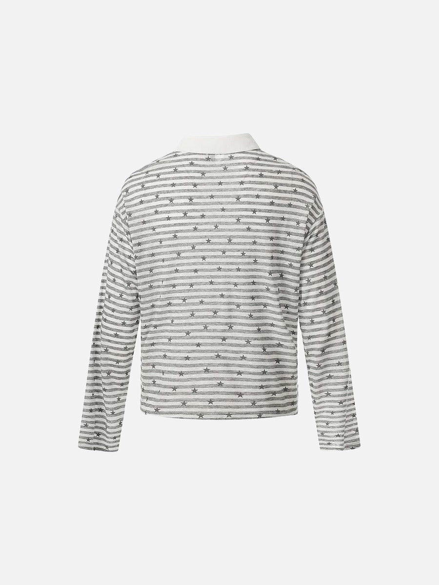 DAXUEN Long sleeve polo shirt with stripes and star print