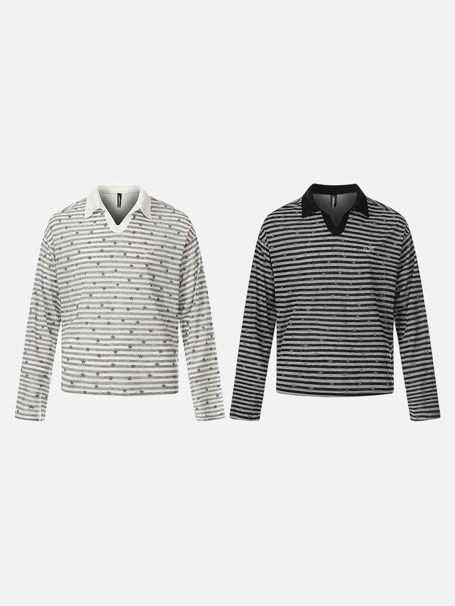 DAXUEN Long sleeve polo shirt with stripes and star print