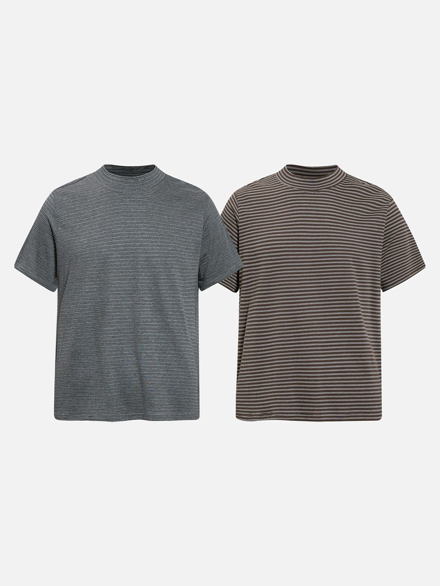 DAXUEN Retro striped mock neck short-sleeve t-shirt