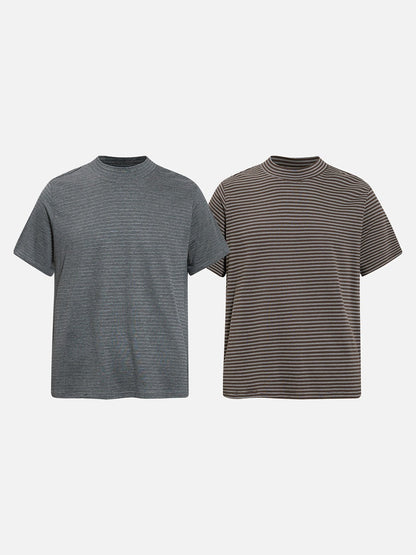 DAXUEN Retro striped mock neck short-sleeve t-shirt