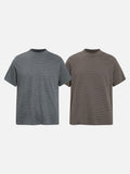 DAXUEN Retro striped mock neck short-sleeve t-shirt
