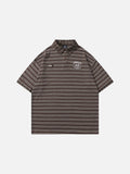 DAXUEN Oversized striped polo shirt with plaid cuffs and patch