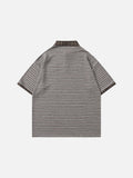 DAXUEN Oversized striped polo shirt with plaid cuffs and patch