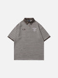 DAXUEN Oversized striped polo shirt with plaid cuffs and patch
