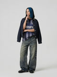DAXUEN Oversized striped graphic T-shirt — model photo