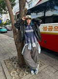 DAXUEN Oversized striped graphic T-shirt — model photo