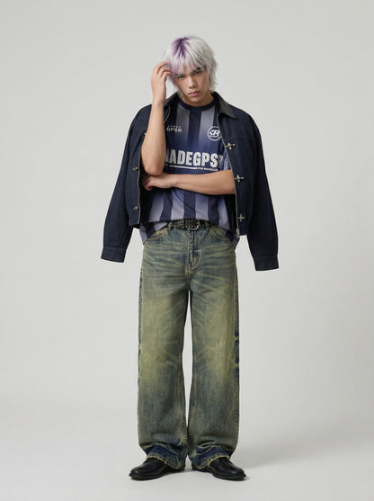 DAXUEN Oversized striped graphic T-shirt — model photo