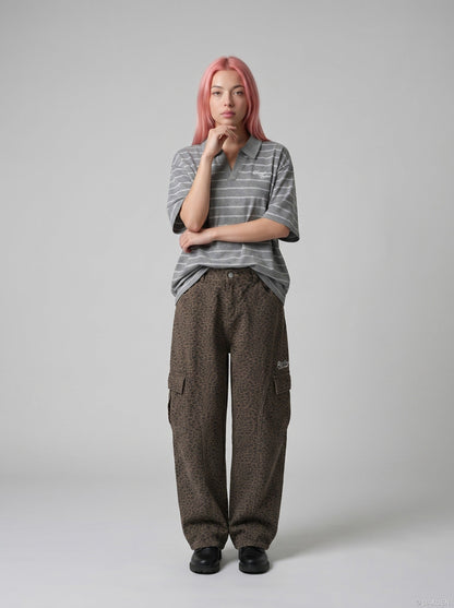 DAXUEN Relaxed-fit short-sleeved striped polo shirt — model photo