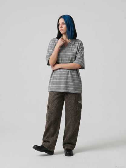 DAXUEN Relaxed-fit short-sleeved striped polo shirt — model photo
