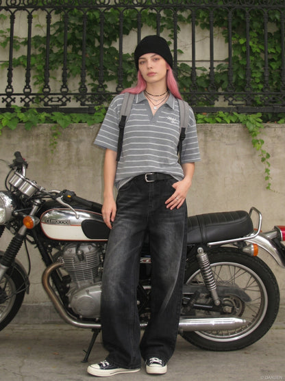 DAXUEN Relaxed-fit short-sleeved striped polo shirt — model photo