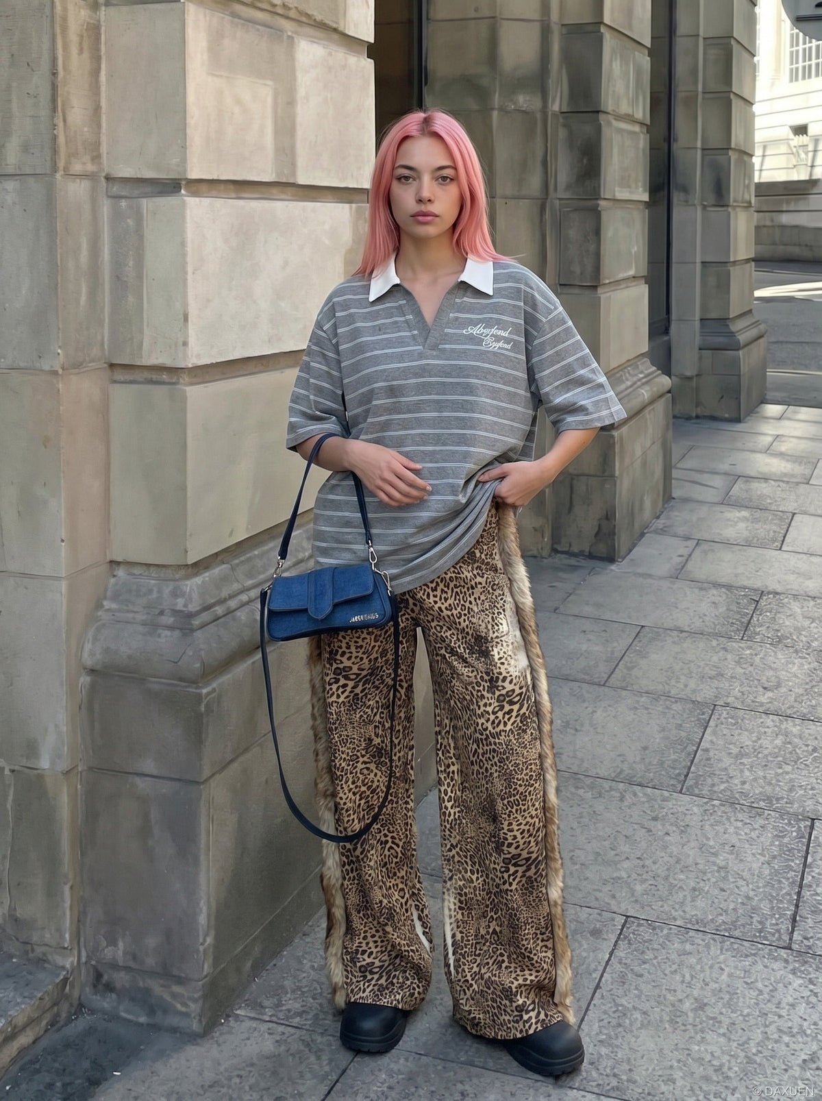 DAXUEN Relaxed-fit short-sleeved striped polo shirt — model photo