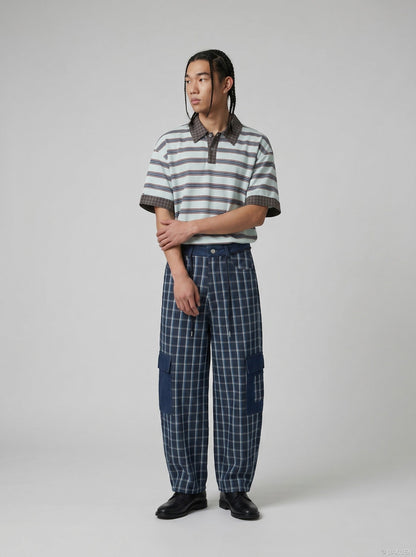 DAXUEN Retro striped short-sleeved polo shirt — model photo