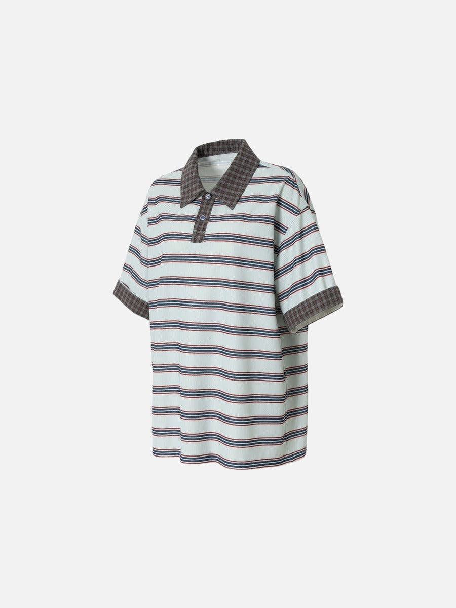 DAXUEN Retro striped short-sleeved polo shirt