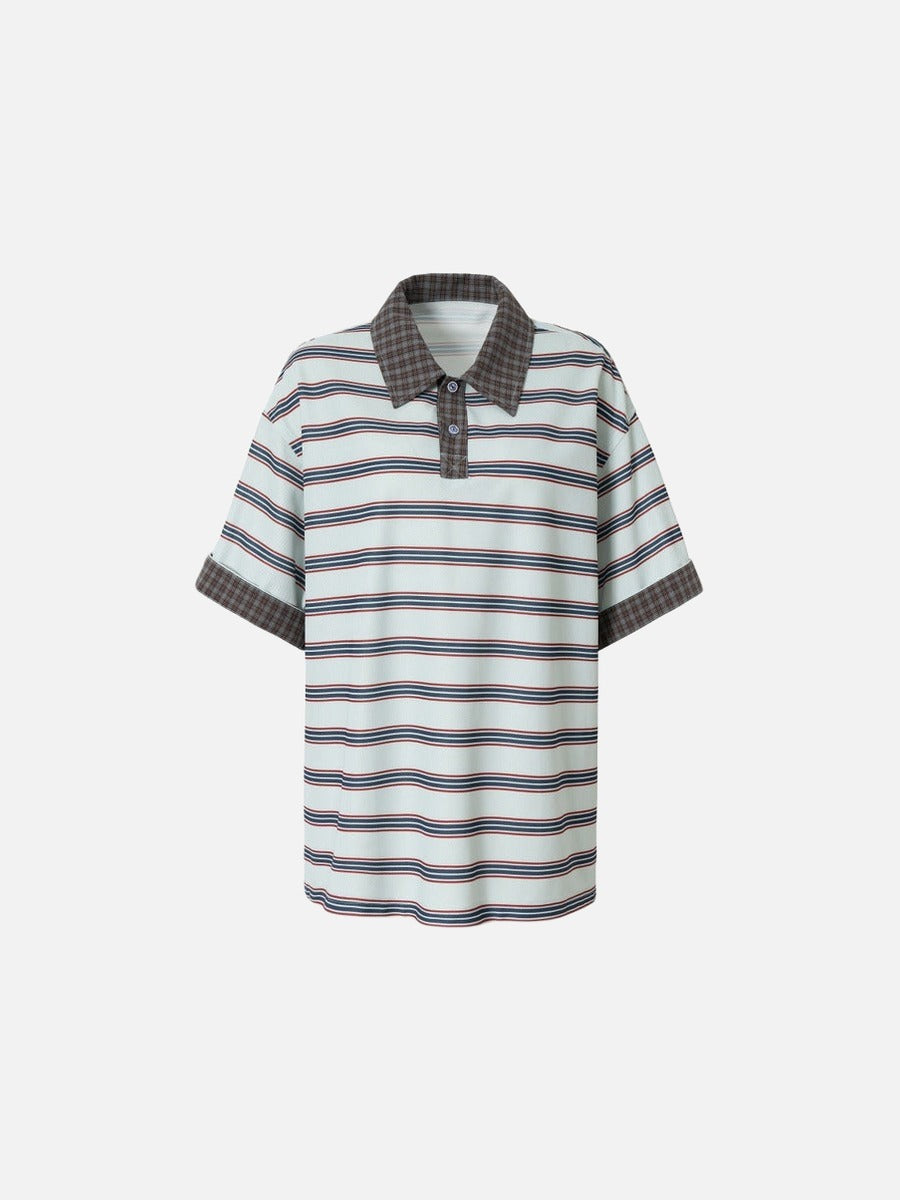DAXUEN Retro striped short-sleeved polo shirt