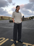 DAXUEN Retro striped short sleeve t-shirt — model photo