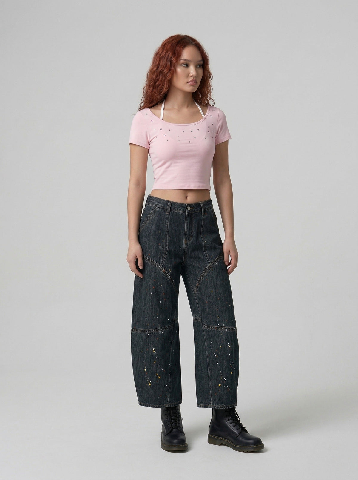 DAXUEN Retro two-piece short sleeve top ensemble — model photo