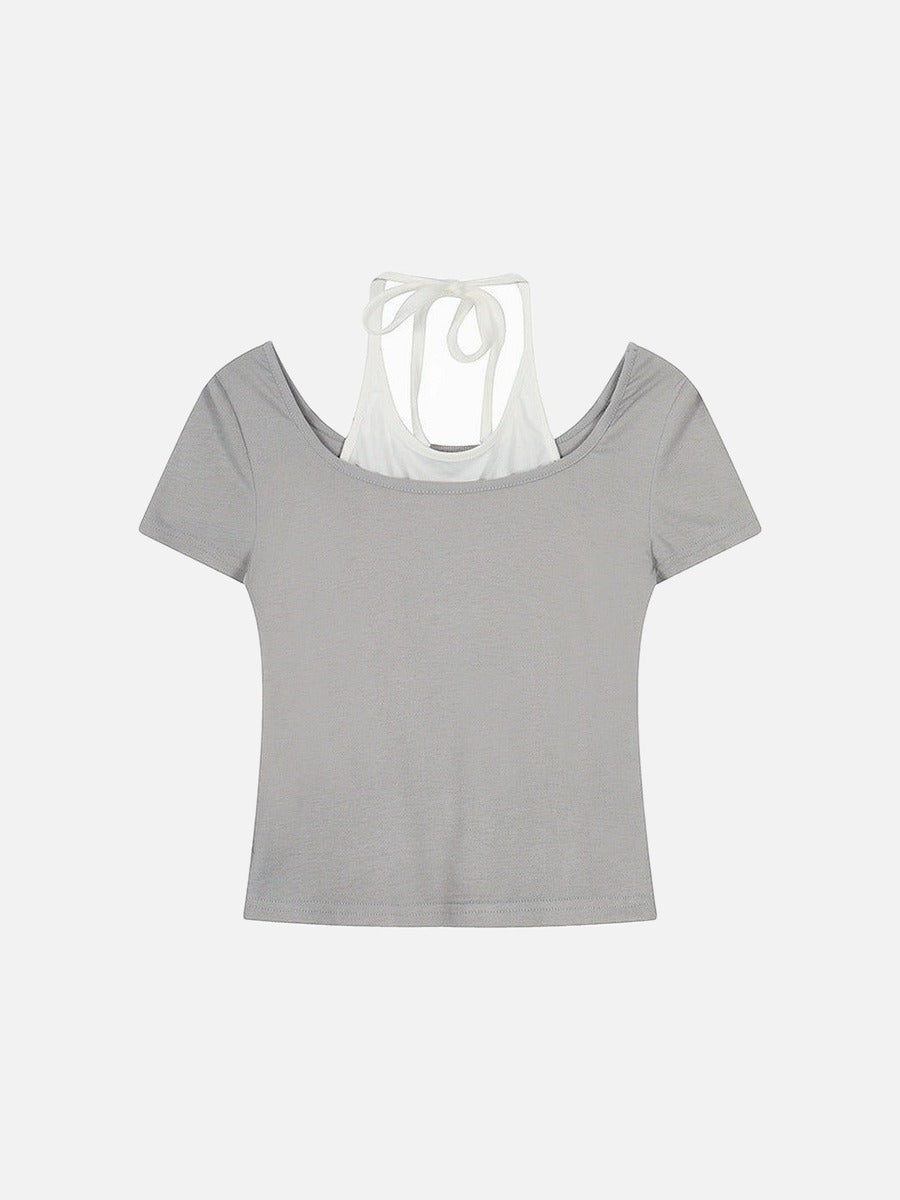 DAXUEN Retro two-piece short sleeve top ensemble