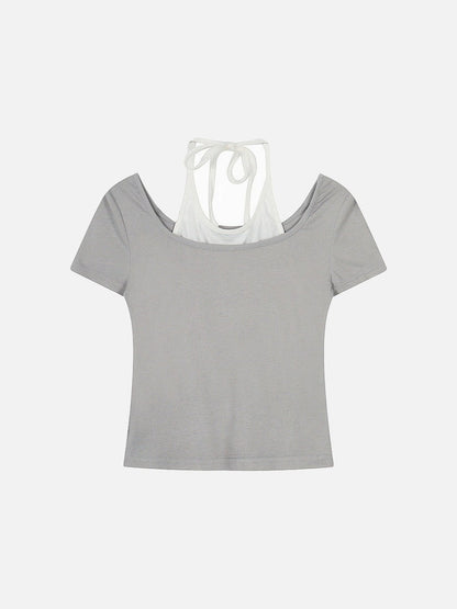DAXUEN Retro two-piece short sleeve top ensemble