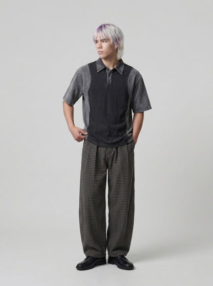 DAXUEN Retro two-tone short-sleeved polo shirt — model photo