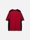 DAXUEN Oversized V-neck T-shirt with contrasting panels and graphics