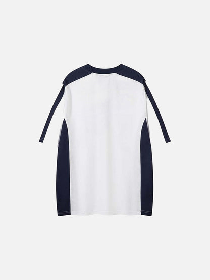 DAXUEN Oversized V-neck T-shirt with contrasting panels and graphics