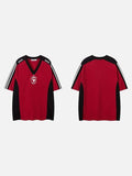 DAXUEN Oversized V-neck T-shirt with contrasting panels and graphics