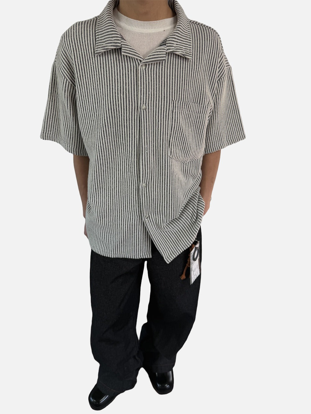 DAXUEN Short-sleeved button-up shirt with vertical stripes