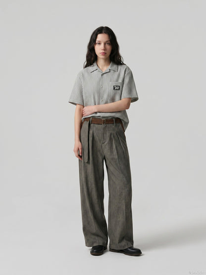 DAXUEN Retro Vertical Stripe Button-Up Shirt | DAXUEN — model photo
