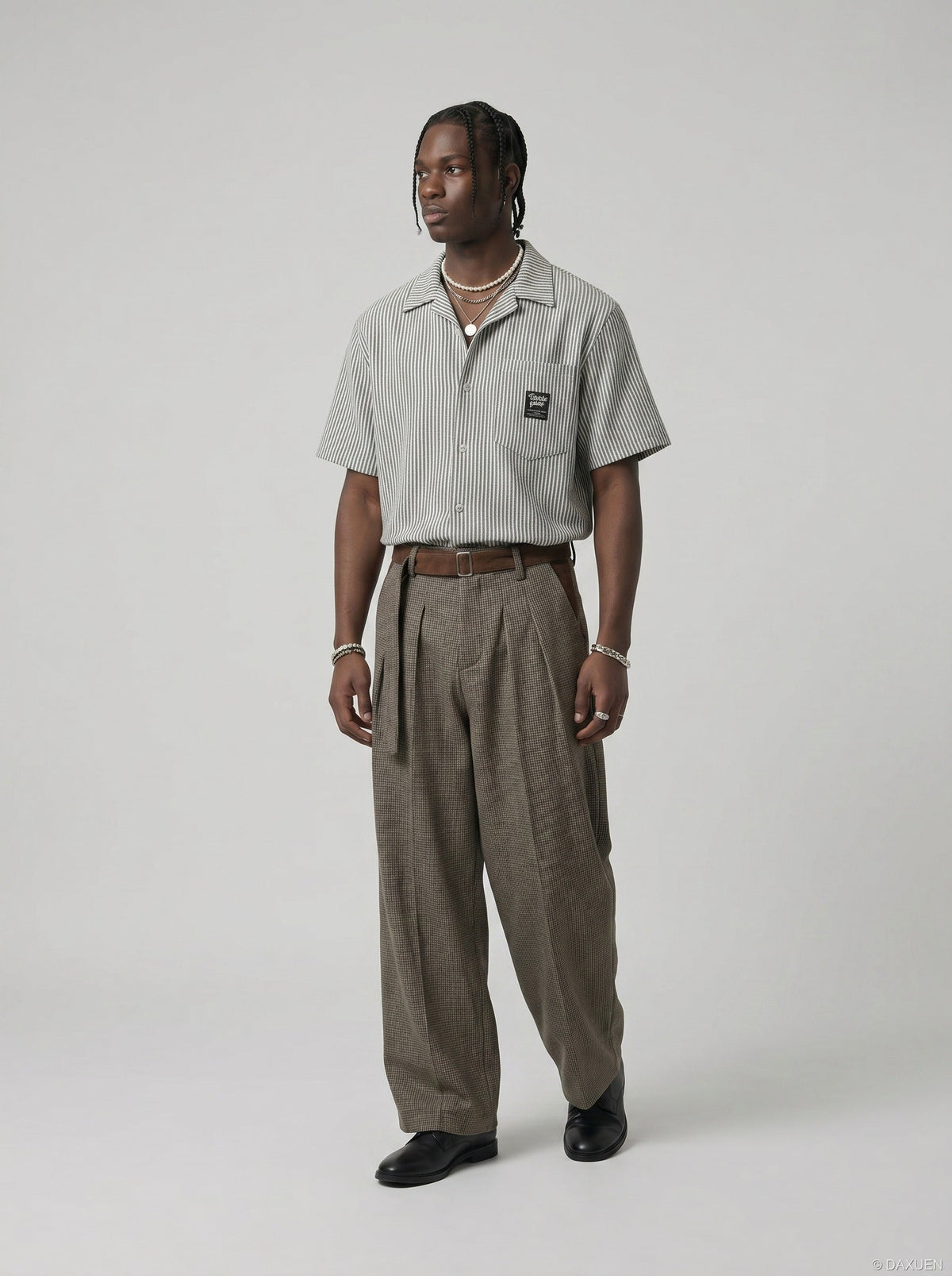 DAXUEN Retro Vertical Stripe Button-Up Shirt | DAXUEN — model photo