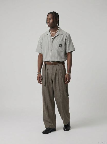 DAXUEN Retro Vertical Stripe Button-Up Shirt | DAXUEN — model photo