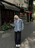 DAXUEN Loose-fitting wide-leg black denim jeans — model photo