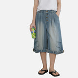 DAXUEN Wide-leg denim culottes in blue wash