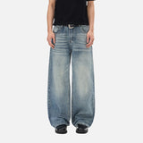 DAXUEN Light blue wide leg denim jeans with a distressed appearance